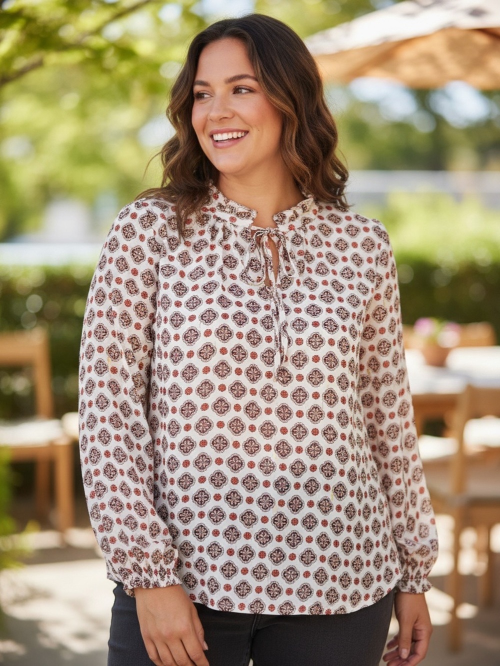 Talbots Printed metallic jacquard blouse Top Sz 2XP Petite Boho Feminine Chic